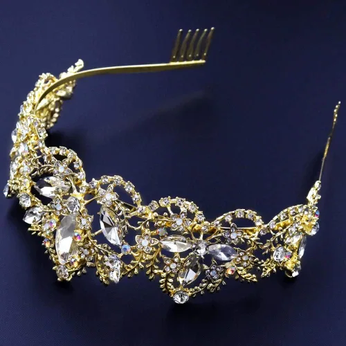 Miniatura 5 de NODG Tiaras doradas para mujeres y niñas, tiara con peine de cristal barroco, nupcial reina princesa en boda, cumpleaños, concurso de belleza