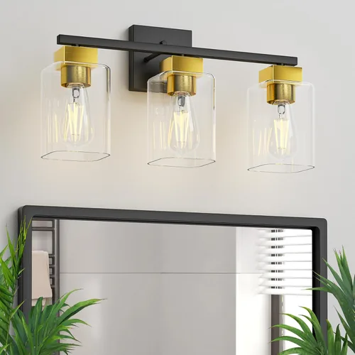Miniatura 10 de Lámpara de tocador de baño de níquel cepillado, diseño cuadrado de 3 luces, certificación UL y luces cuadradas para baño sobre el espejo