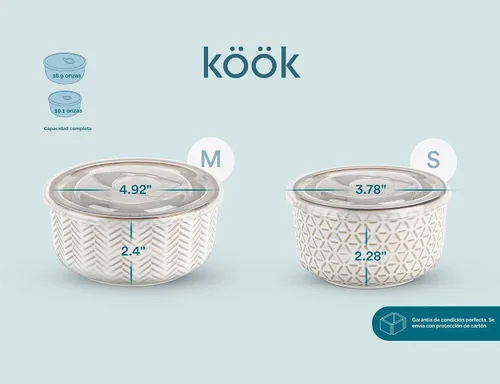Miniatura 9 de KooK Tazones para servir, con tapas, cuencos de cerámica para anidar, juego de 4, en relieve, cocina, preparación, apilables, regalo, aptos