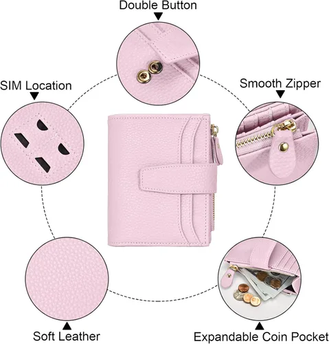 Miniatura 5 de oscaurt Cartera pequeña para mujer, con bloqueo RFID, plegable, compacta, para tarjetas de crédito, carteras de cuero para mujeres con bolsillo