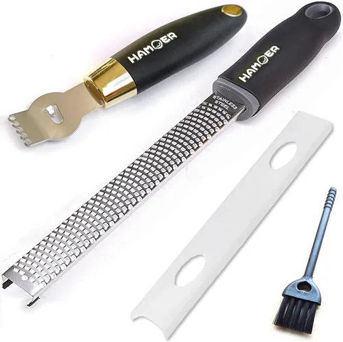 Zester Rallador y cuchillo de canal, juego de herramientas de barra de cocina para queso parmesano, limón, ajo, nuez moscada, chocolate, cítricos,