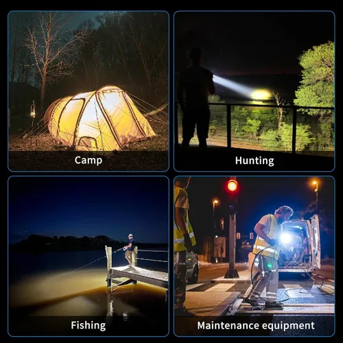 Miniatura 8 de Linterna de Foco LED Recargable de 1300000 L, Linterna de Foco LED Superbrillante con Cabezal Rotatorio de 350°, 9 Modos de Luz Superbrillante