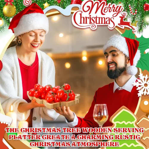 Miniatura 4 de Sliner 4 platos de Navidad con forma de árbol de Navidad, bandeja de madera para aperitivos, bandeja de dulces de madera en forma de árbol