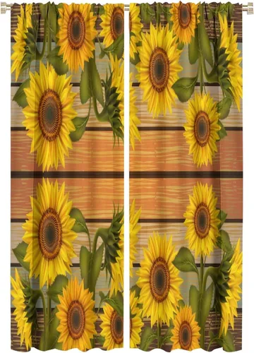 Miniatura 32 de Cortinas opacas de girasol, diseño natural, de granja, floral, con bolsillo para barra, para ventana, para dormitorio, sala de estar, 42 x 45
