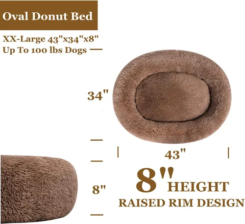 Miniatura 3 de Coohom - Cama ovalada afelpada de piel sintética tipo dona p/calmar perros y gatos, lavable, c/almohada p/mascotas (30/36/43 pulg) p/perros pequeños