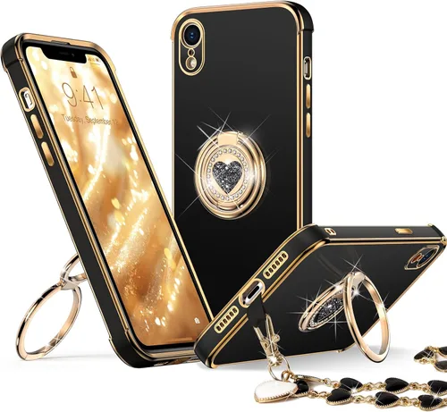 Miniatura 20 de XYZ para Funda de iPhone Xs Max con Soporte, Funda de Teléfono con Doble Soporte de Anillo, Funda de Amor-Corazón Linda de Lujo con Brillantina