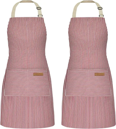 NLUS Paquete de 2 Delantales de Cocina para Mujeres con Bolsillos, Delantales de Babero de Cocina Ajustables Delantales de Chef para Mujeres y Rojo