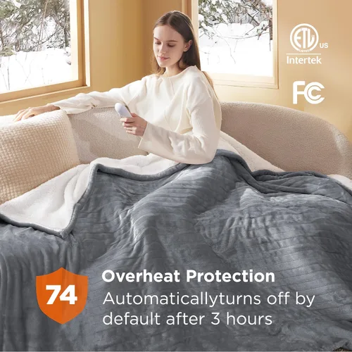 Miniatura 7 de Bedsure - Manta eléctrica con control dual, térmica, tamaño matrimonial, de pelo sintético suave con 10 ajustes de tiempo, 10 ajustes de calor