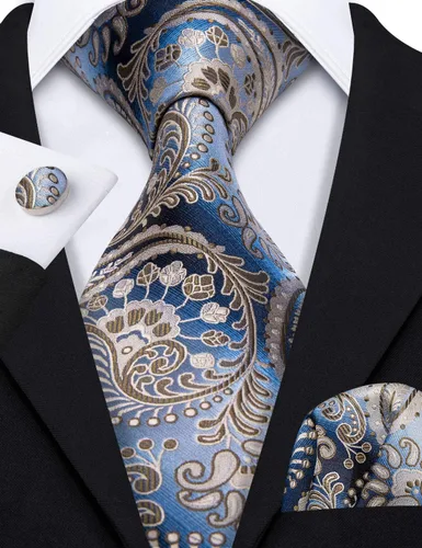 Miniatura 8 de Barry.Wang Conjunto de moda de corbata de cachemira, gemelos y corbatas para hombre, tejido de seda