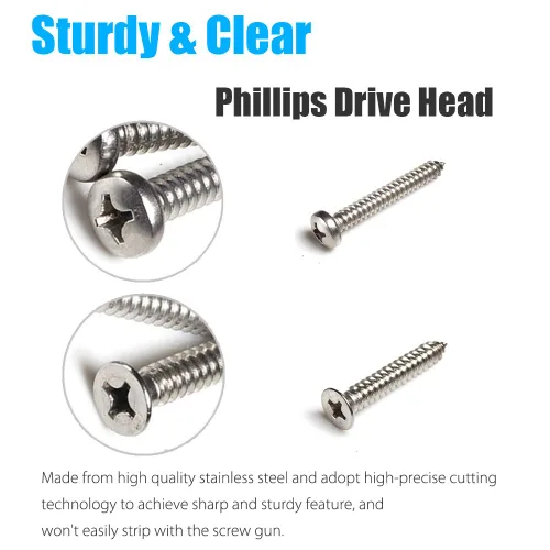 Miniatura 3 de Juego surtido de 570 tornillos autorroscantes, M3/M4/M5/M6 304, tornillos de chapa de acero inoxidable 304, surtido de tornillos de madera Phillips
