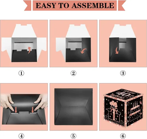 Miniatura 6 de Eiurteao Cajas de 3 piezas de decoraciones de cumpleaños número 40 para mujeres, cajas de globos de cumpleaños número 40 en oro rosa, suministros