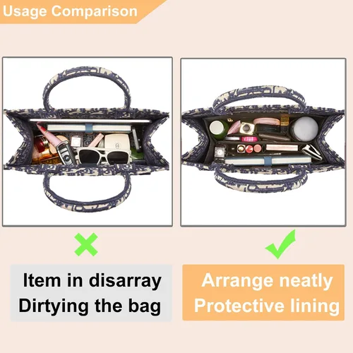 Miniatura 3 de Doxo Organizador de bolso, organizador de bolsa de fieltro con cremallera, perfecto para Lv Onthego GM 40 y D Book Tote grande (negro con cubierta)