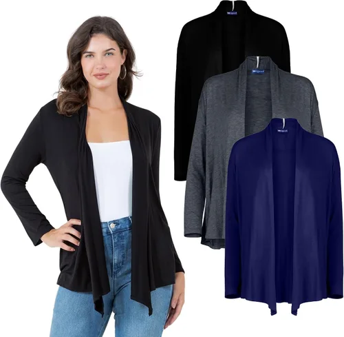 Miniatura 12 de Azules 3-Pack Women's Long Sleeve Open Front Cardigan - Lightweight Rayon Sweater, Soft Flowy Layer for Casual