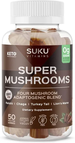 SUKU Vitamins - Super Mushroom -Gomitas de mezcla de reishi chaga, cola de pavo y melena de leones para inmunidad - Fácil de masticar - Sin OMG, sin