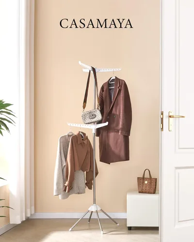 Miniatura 8 de CASAMAYA Tendedero plegable para ropa de 74.8 pulgadas, 2 niveles, con riel giratorio para 54 piezas de ropa, ahorro de espacio, interior, acero