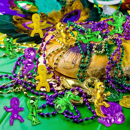 Miniatura 4 de King Cake Babies, 30 piezas de 1.2 pulgadas Mardi Gras mini bebés de plástico metálico dorado morado verde bebé para decoración de pasteles rey