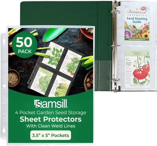 Miniatura 9 de Samsill Paquete de 50 protectores de hojas transparentes de almacenamiento de semillas de jardín de 4 bolsillos, organizador de semillas, cada