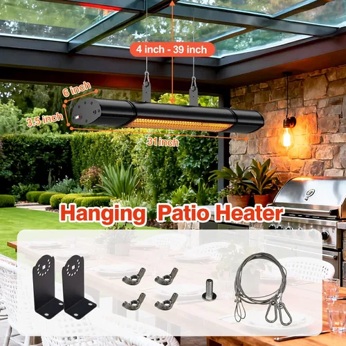 Miniatura 8 de Calentador eléctrico colgante de patio con control remoto, control de temperatura integrado, montado en la pared o en el techo, apto