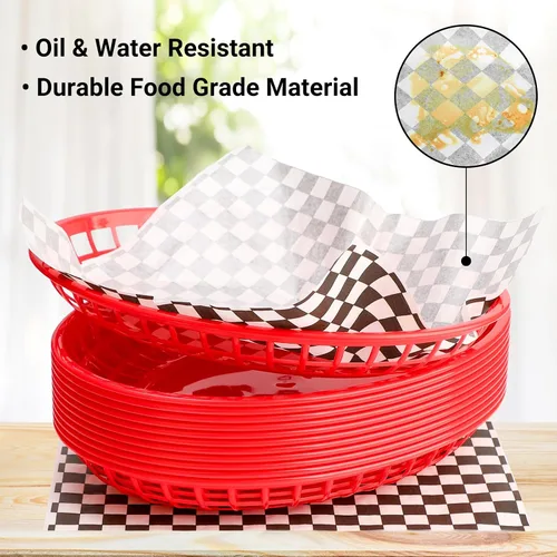 Miniatura 5 de EUSOAR Cestas de plástico para alimentos con forros de papel, 12 cestas rojas extragrandes de 11.8 x 8.9 pulgadas para servir alimentos y 10 x 11