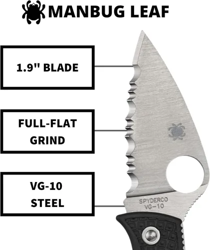 Miniatura 3 de Spyderco Manbug Leaf Cuchillo plegable de bolsillo con hoja de acero VG-10 de 1.9" y mango FRN - Cuchillo EDC para hombres y mujeres, perfecto