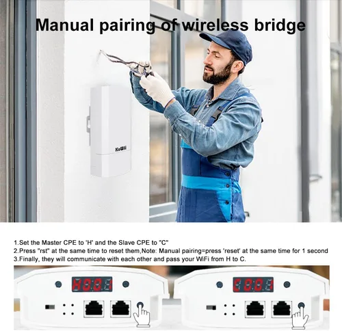 Miniatura 4 de KuWFi Paquete de 2 puentes inalámbricos de 300 Mbps, kit de puente inalámbrico CPE WiFi para exteriores, punto a punto, puente de Internet 2.4 G