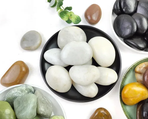 Miniatura 7 de Rocas de río blancas de 40 libras - Guijarros decorativos muy pulidos de 2-3 pulgadas, piedras para paisajismo, rocas de río naturales