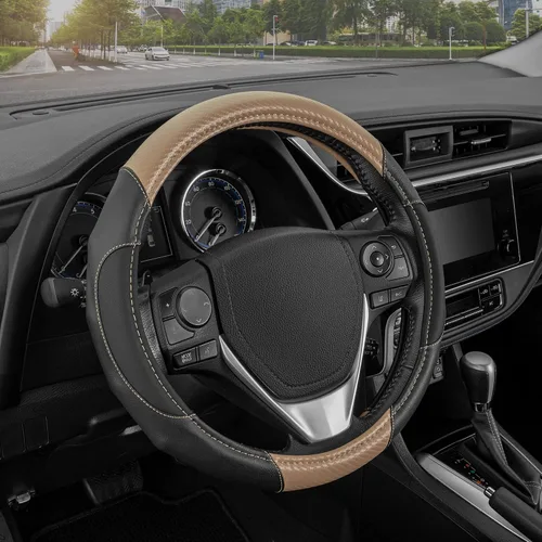 Miniatura 17 de Motor Trend GripDrive - Funda de cuero negro sintético para volante de automóvil, camión, camioneta, SUV, tamaño pequeño de 14 pulgadas, funda