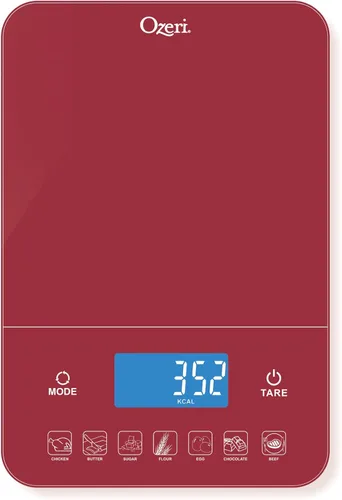Miniatura 2 de Ozeri Touch III balanza digital de cocina de 22 libras con contador de calorías y vidrio templado., rojo (Red Engine)