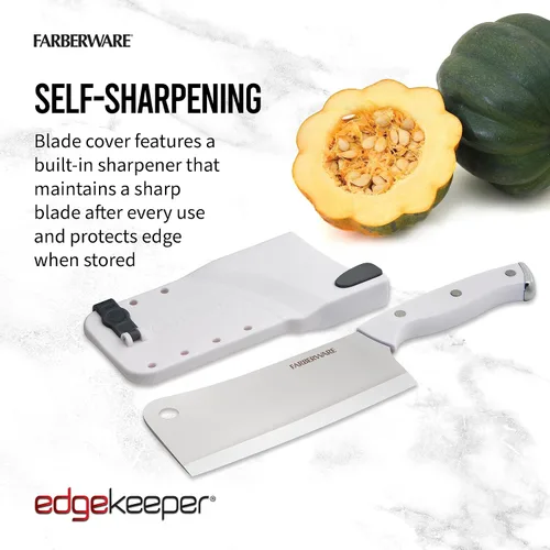 Miniatura 5 de Farberware - Cuchilla de 6 pulgadas con funda autoafilable EdgeKeeper, hoja de acero inoxidable de alto carbono, mango blanco de triple remache