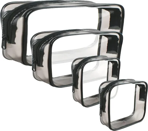 Paquete de 4 bolsas de cosméticos transparentes para viajes, bolsa de maquillaje aprobada por la TSA, compatible con aerolíneas de aeropuerto,
