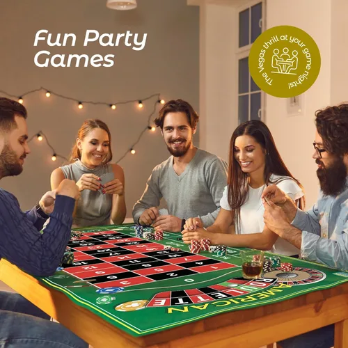 Miniatura 2 de Gamie Tapete de mesa de ruleta de fieltro de doble cara y dados, 36 x 72 pulgadas, juegos de casino para fiestas nocturnas de póquer, regalo