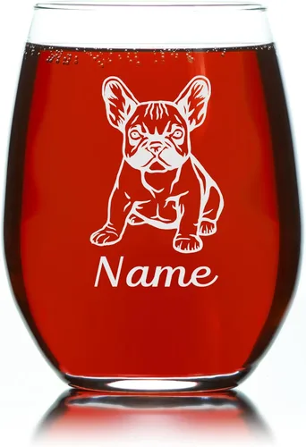 Miniatura 4 de C M Vaso de vino sin tallo personalizado para perro Bulldog francés con nombre, 17 onzas, regalo personalizado para perros para mujeres y hombres