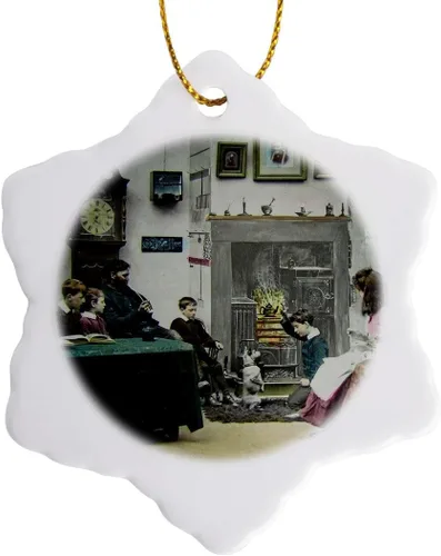 3 inch Snowflake Porcelain Ornament - Magic Lantern The Village Blacksmiths Family 1890 Victorian Vintage Magic Lantern Slide