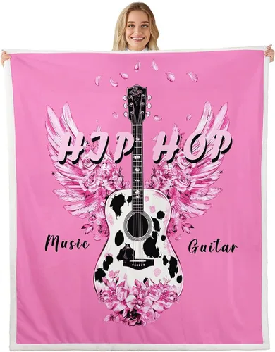 Miniatura 21 de Cowboy Boots Blanket Bohemia Musical Guitar Throw Blanket for Kids Western Rustic Cowgirl Super Soft Wrinkle Sherpa Blanket Music Notes Print 40x50