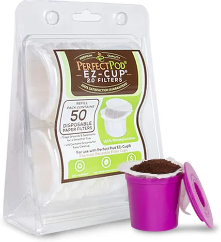 Miniatura 9 de Perfect Pod EZ-Cup Filtros de papel desechables con diseño de tapa patentado para cápsulas de café reutilizables, paquete de 8 (400 filtros)
