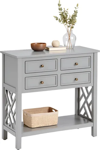 Alaterre Furniture Coventry - Mesa consola de madera de 32 pulgadas de ancho con 4 cajones, color gris