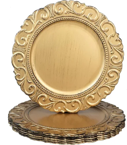 Spsyrine Platos Base Dorados, Juego de 6 Platos Base para Platos de Cena, Platos Base de Mesa de 13 Pulgadas para Bodas al Por Mayor, Decoración de
