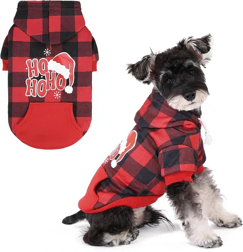 Miniatura 31 de KOOLTAIL Sudadera a cuadros con capucha, con gorro y bolsillo, para perros pequeños, medianos y grandes y gatos, abrigo suave y cálido para invierno
