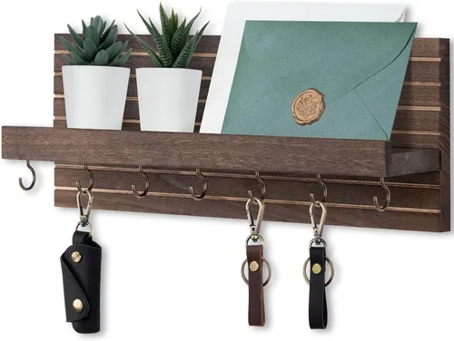 Miniatura 9 de Lwenki Soporte decorativo para llaves de pared con estante, estante de entrada con ganchos para correas, chaquetas y gafas, colgador de entrada