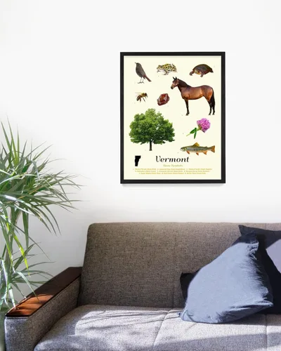 Miniatura 2 de Póster de símbolos del estado de Vermont - Arte de pared de Vermont - Decoración del hogar - Regalo de Vermont - Impresión enmarcada de 18 x 24