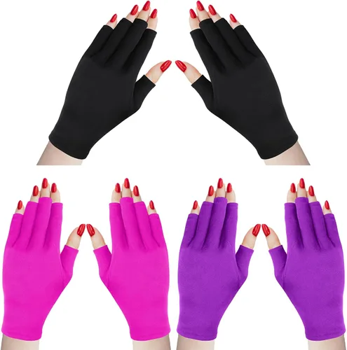 Miniatura 7 de Syhood 3 pares de guantes de luz UV para lámpara de uñas de gel, guantes de manicura, guantes anti UV sin dedos, protegen las manos de la lámpara