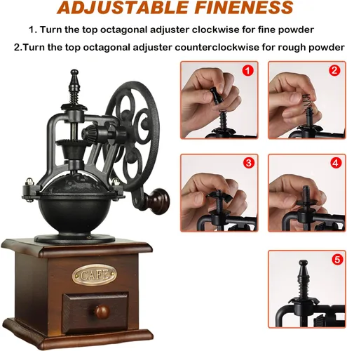 Miniatura 4 de Molinillo de café de fresas, Molinillo manual de madera de estilo vintage, Molino de café clásico de prensa francesa con cepillo Manivela
