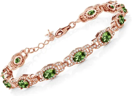 Miniatura 12 de Gem Stone King 18K Rose Gold Plated Silver Oval Gemstone Birthstone Tennis Bracelet For Women Oval 6X4MM 7 Inch With 1 Inch Extender Fine