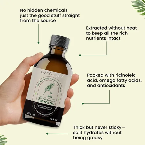 Miniatura 8 de Aceite de ricino puro (10 onzas), aceite de ricino 100% prensado en frío para el crecimiento del cabello, piel, cejas, pestañas de ojos, uñas
