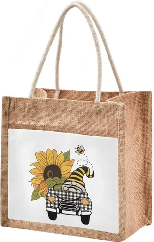 Miniatura 18 de CaTaKu Divertida bolsa de yute con asas y cremallera para gatos, bolsa de arpillera reutilizable con bolsillo frontal de lona, regalo para bodas, 12