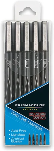 Prismacolor 14171 Premier - Marcadores de ilustración de línea fina, puntas finas surtidas, color negro, 5 unidades