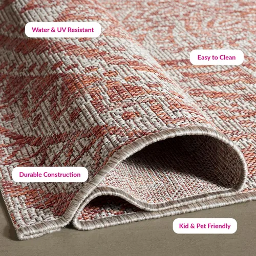 Miniatura 134 de SAFAVIEH Alfombra lavable para exteriores, colección Courtyard - Pasillo de 2.3 x 8 pies, color beige claro y marrón claro, no desprende pelusa