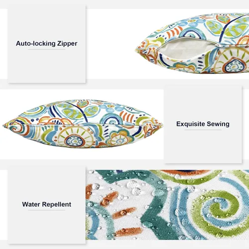 Miniatura 519 de Juego de 2 almohadas para exteriores de 16 x 16 pulgadas, repelentes al agua con interiores, para muebles de patio, hogar, jardín, geometría bohemia