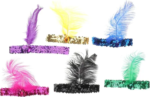 Lurrose 6 diademas de lentejuelas con diseño de plumas de los años 20 para mujeres y niñas, accesorios de disfraz de gran Gatsby