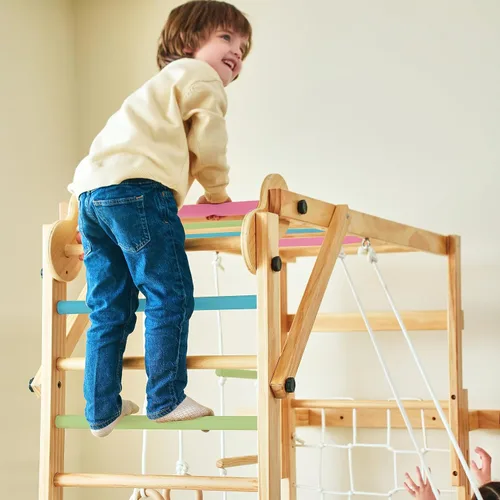 Miniatura 3 de Avenlur Grove 8 en 1 - Gimnasio de la selva interior con anillos de gimnasia, cuerda de escalada, columpio, tobogán, barras de mono, red de pared